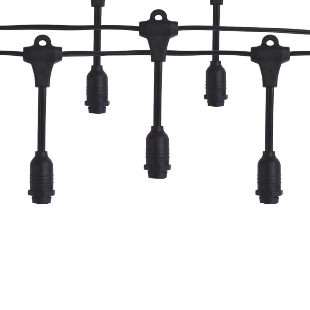 (Cord Only) 25 Socket Suspended Outdoor Commercial DIY String Light 29 FT Black Cord w/ E12 C7 Base, Weatherproof