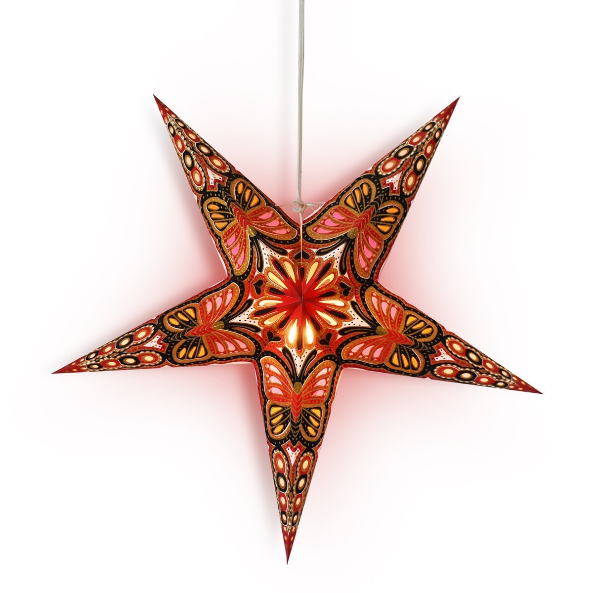 24&quot; Red / Black Butterfly Glitter Paper Star Lantern, Hanging Wedding &amp; Party Decoration - LunaBazaar.com - Discover. Decorate. Celebrate.