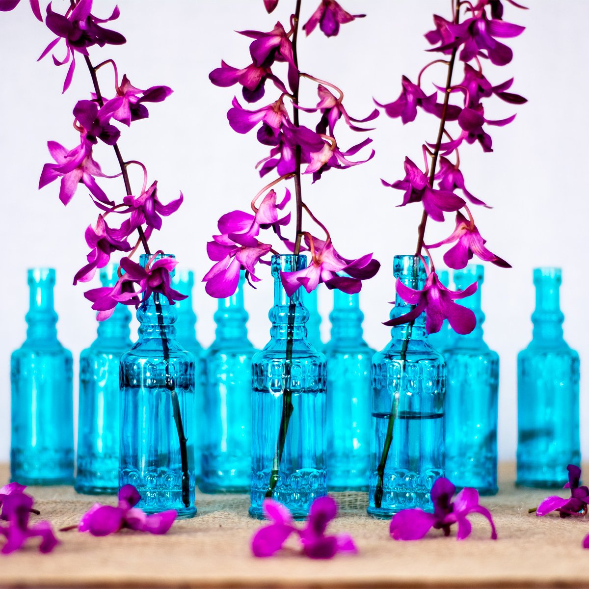 6pc Calista Colorful Decorative Vintage Glass Bottles and Flower Vases Wedding Table and Centerpiece Display - Luna Bazaar | Boho &amp; Vintage Style Decor