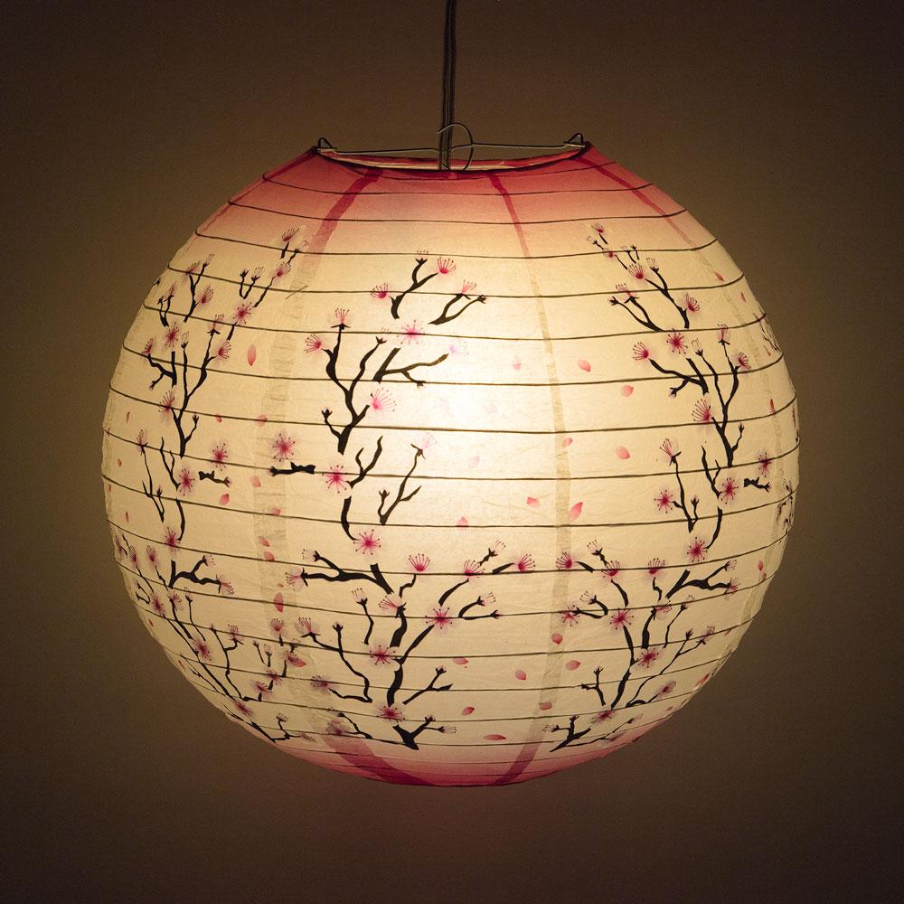 14 Inch Pink Cherry Blossom Tree Japanese Paper Lantern - Luna