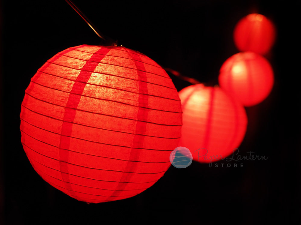 12&quot; Chinese New Year Paper Lantern String Light COMBO Kit (31 FT, EXPANDABLE, Black Cord) - Luna Bazaar | Boho &amp; Vintage Style Decor