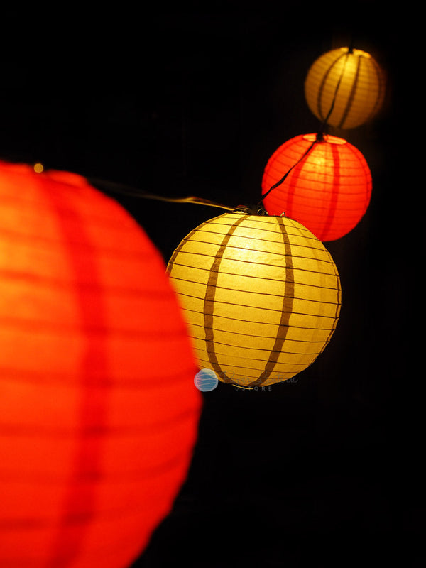 12&quot; Chinese New Year Red and Gold Paper Lantern String Light COMBO Kit (31 FT, EXPANDABLE, Black Cord) - Luna Bazaar | Boho &amp; Vintage Style Decor