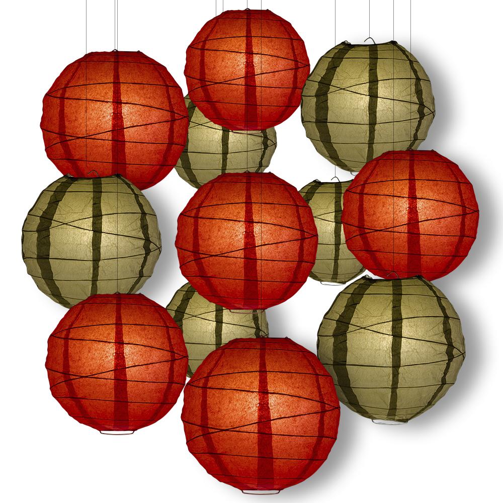 Chinese New Year Party Pack Free-Style Ribbed Paper Lantern Combo Set (12 pc Set) - Luna Bazaar | Boho &amp; Vintage Style Decor