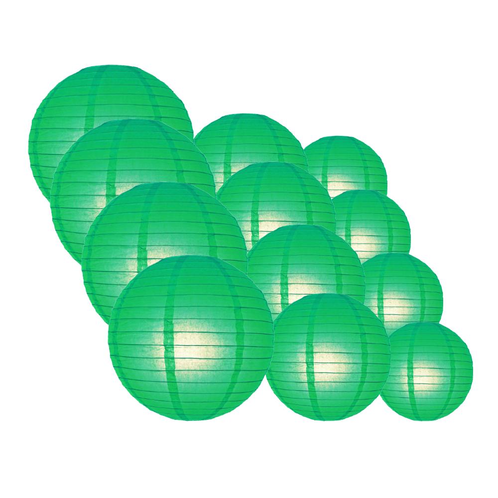 12-PC Emerald Green Paper Lantern Decoration Set, 12/10/8-Inch - Luna Bazaar | Boho &amp; Vintage Style Decor
