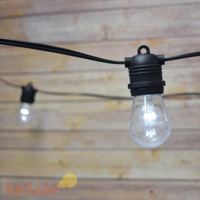 24 Socket Weatherproof Outdoor Commercial String Light Set, Shatterproof LED Light Bulbs Cool White, 54 FT Black Cord, Weatherproof - Luna Bazaar | Boho &amp; Vintage Style Decor