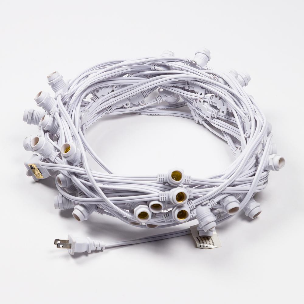 (Cord Only) 50 Socket Outdoor Commercial DIY String Light 54 FT White Cord w/ E12 C7 Base, Weatherproof - Luna Bazaar | Boho &amp; Vintage Style Decor