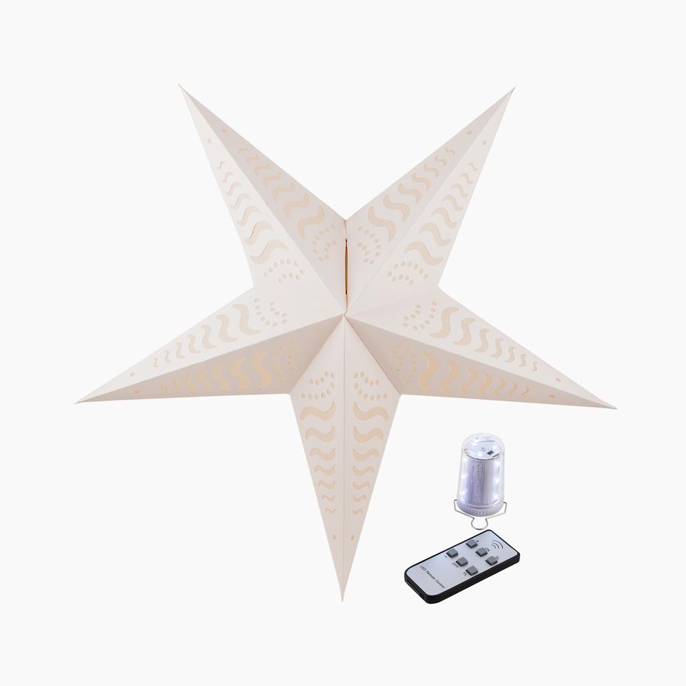 Illuminated White Tidal Waves Cordless Lighted Star Lantern, Battery Powered Omni360 Combo Kit - Luna Bazaar | Boho &amp; Vintage Style Decor