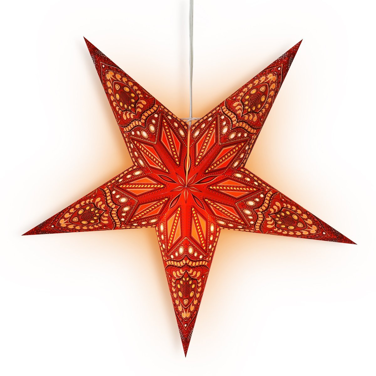 3-PACK + Cord | 24&quot; Red Crystal Paper Star Lantern and Lamp Cord Hanging Decoration - LunaBazaar.com - Discover. Decorate. Celebrate.