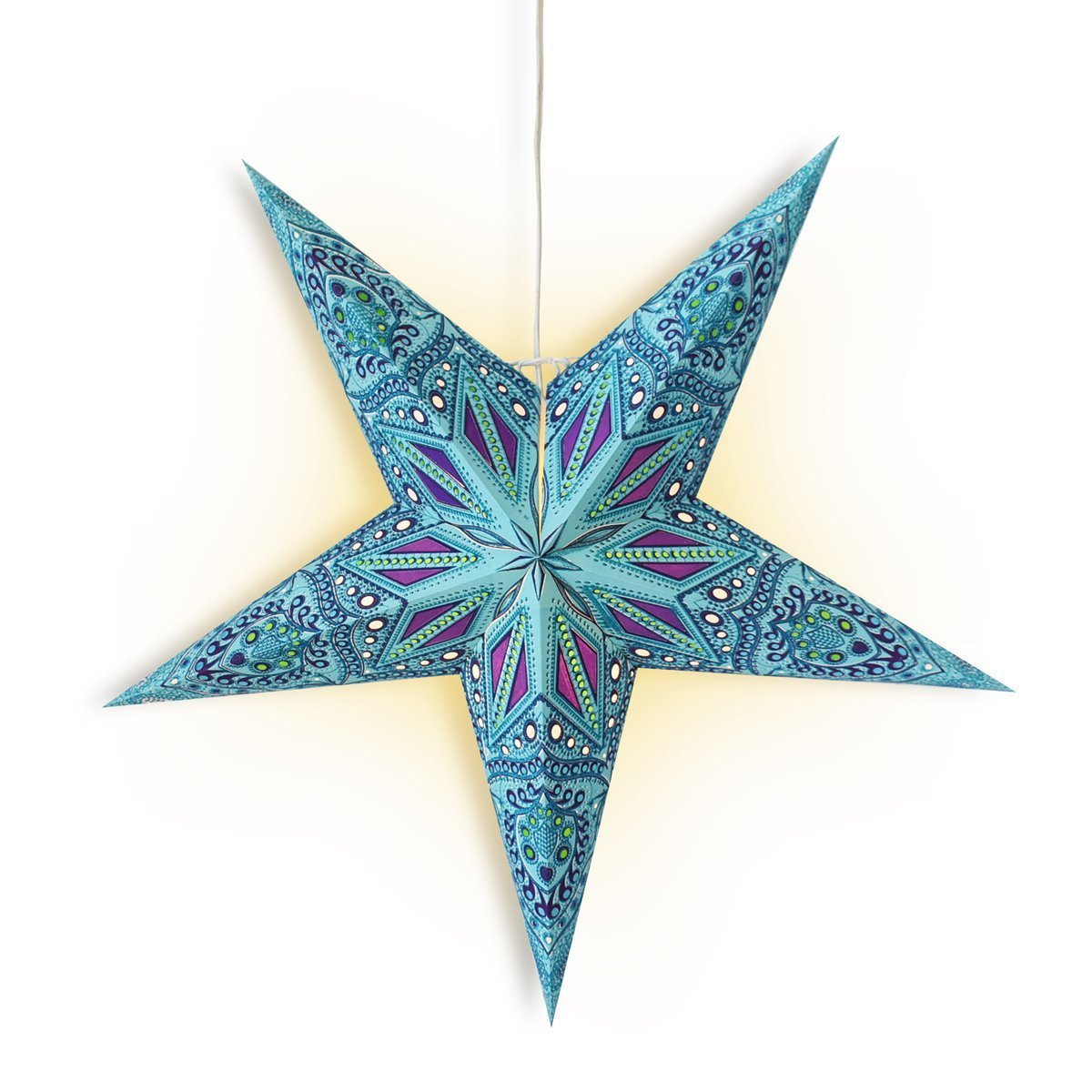 24 Inch Turquoise Crystal Glitter Paper Star Lantern, Hanging Wedding &amp; Party Decoration