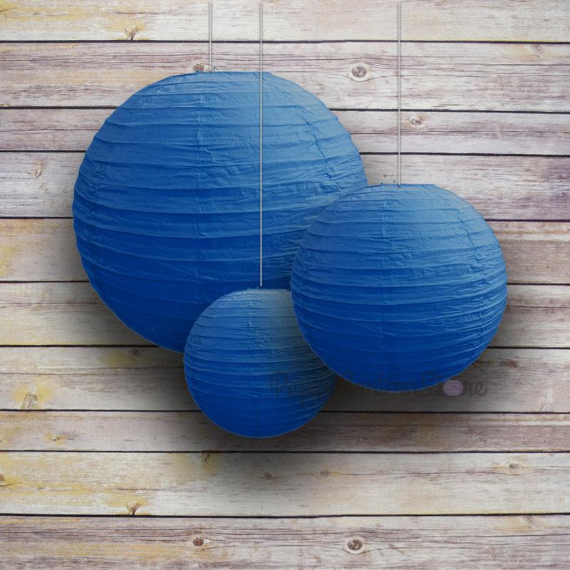8/12/16&quot; Dark Blue Parallel Ribbing Round Paper Lanterns (3-Pack Cluster) - Luna Bazaar | Boho &amp; Vintage Style Decor