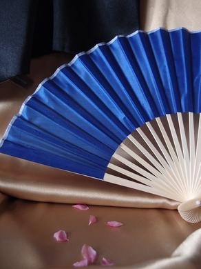 9&quot; Dark Blue Silk Hand Fans for Weddings (10 Pack) - Luna Bazaar | Boho &amp; Vintage Style Decor