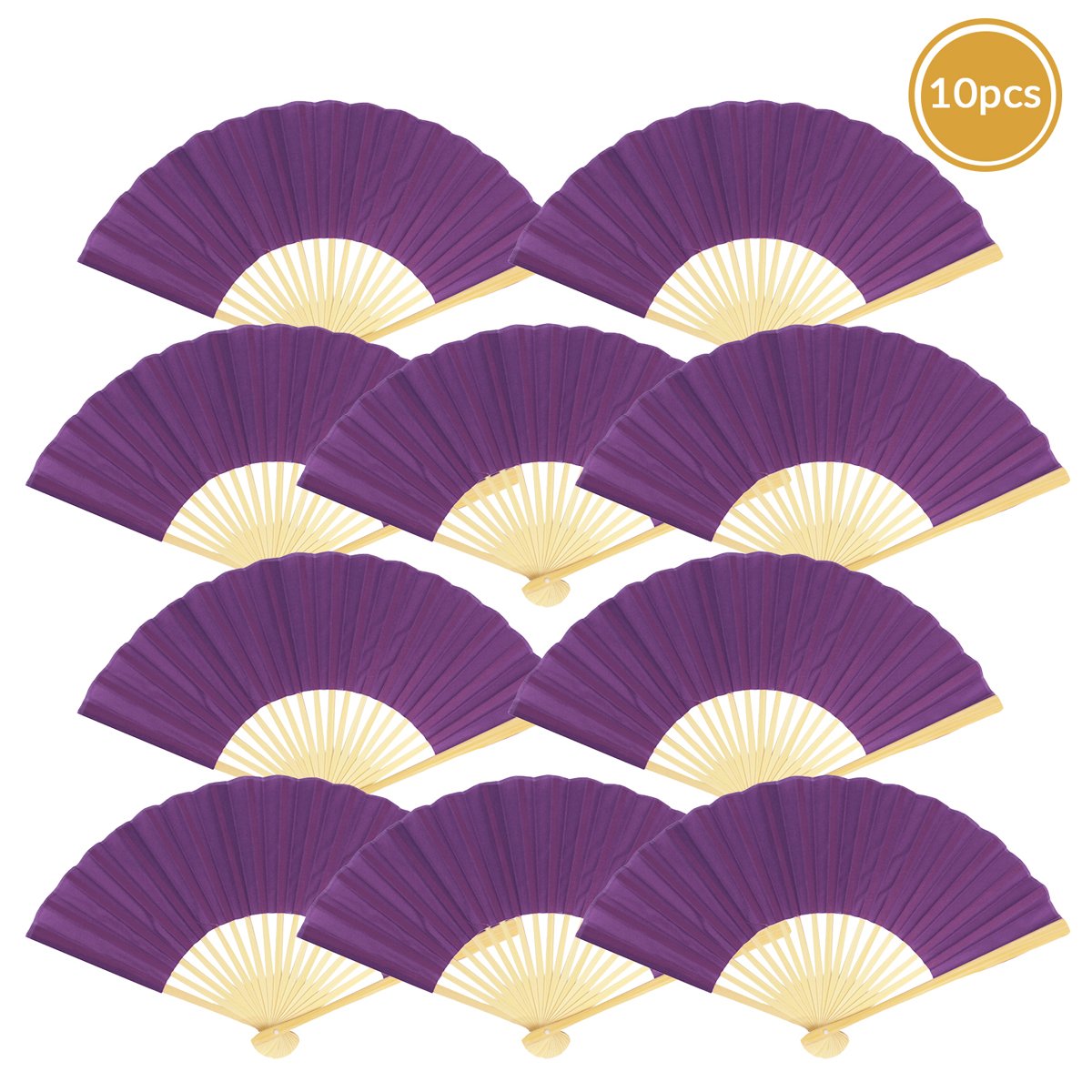 9&quot; Dark Purple Silk Hand Fans for Weddings (10 Pack) - Luna Bazaar | Boho &amp; Vintage Style Decor
