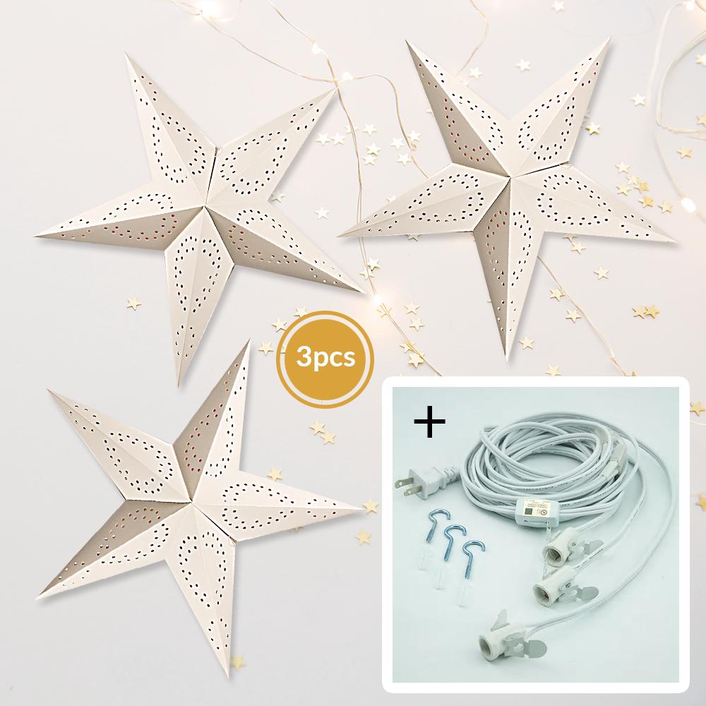 Peace 26 Inch Illuminated Paper Star Lanterns and Lamp Cord Hanging Decorations (3-PACK + CORD + BULBS)