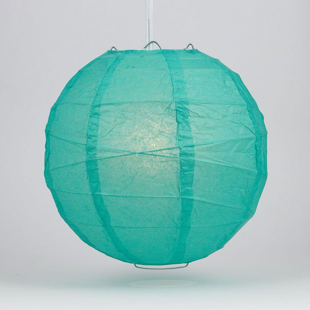 12 Inch Teal Green Free-Style Ribbing Round Paper Lantern - Luna Bazaar | Boho &amp; Vintage Style Decor