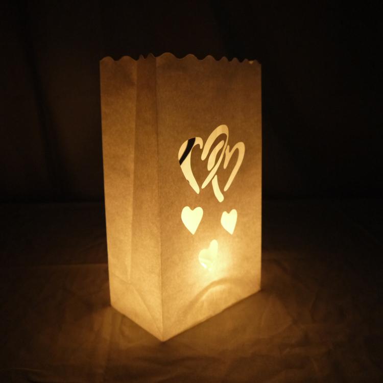 Double Heart Paper Luminaries / Luminary Lantern Bags Path Lighting (10 PACK) - Luna Bazaar | Boho &amp; Vintage Style Decor