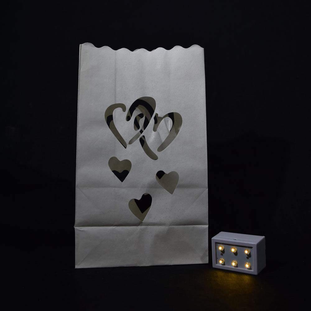 Double Heart Paper Luminaries / Luminary Lantern Bags Path Lighting (10 PACK) - Luna Bazaar | Boho &amp; Vintage Style Decor