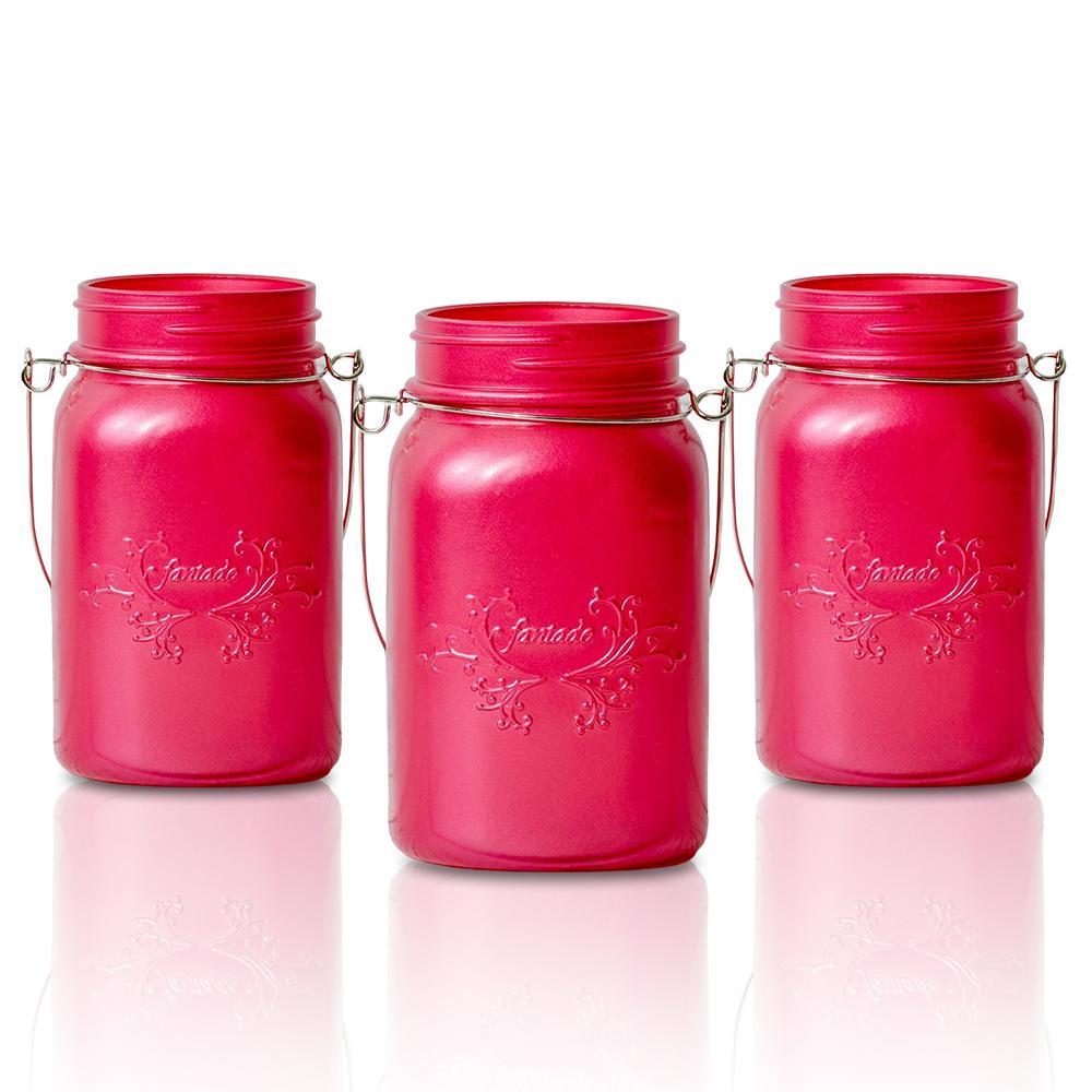 CLOSEOUT (6-Pack) Fantado Regular Mouth Frosted Fuchsia / Hot Pink Color Mason Jar w/ Handle, 16oz / 1 Pint - Luna Bazaar | Boho &amp; Vintage Style Decor
