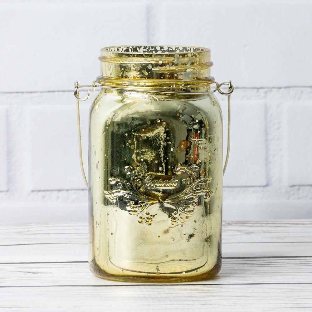 (6-Pack) Fantado Regular Mouth Gold Mercury Glass Mason Jar with Handle, 16oz / 1 Pint - Luna Bazaar | Boho &amp; Vintage Style Decor