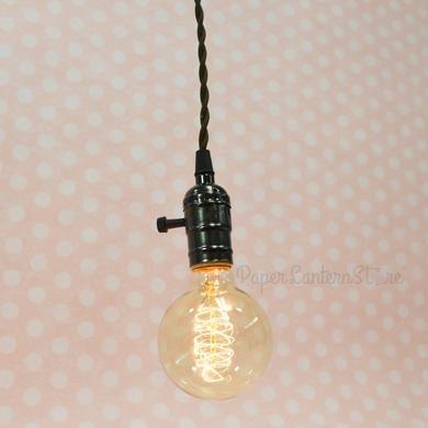 6-Pack Single Pearl Black Socket Pendant Light Lamp Cord Kits w/ Dimmer (11FT, Brown Cloth) - Luna Bazaar | Boho &amp; Vintage Style Decor