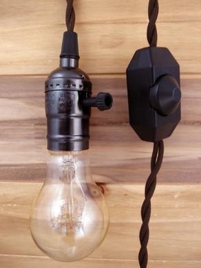 6-Pack Single Pearl Black Socket Pendant Light Lamp Cord Kits w/ Dimmer (11FT, Brown Cloth) - Luna Bazaar | Boho &amp; Vintage Style Decor