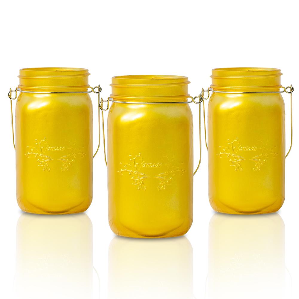 CLOSEOUT 3-Pack Fantado Wide Mouth Frosted Yellow Gold Color Mason Jar w/ Handle, 32oz - Luna Bazaar | Boho &amp; Vintage Style Decor