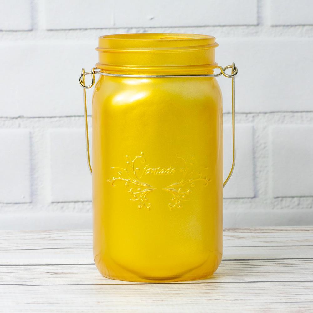 CLOSEOUT (6-Pack) Fantado Wide Mouth Frosted Yellow Gold Color Mason Jar w/ Handle, 32oz - Luna Bazaar | Boho &amp; Vintage Style Decor