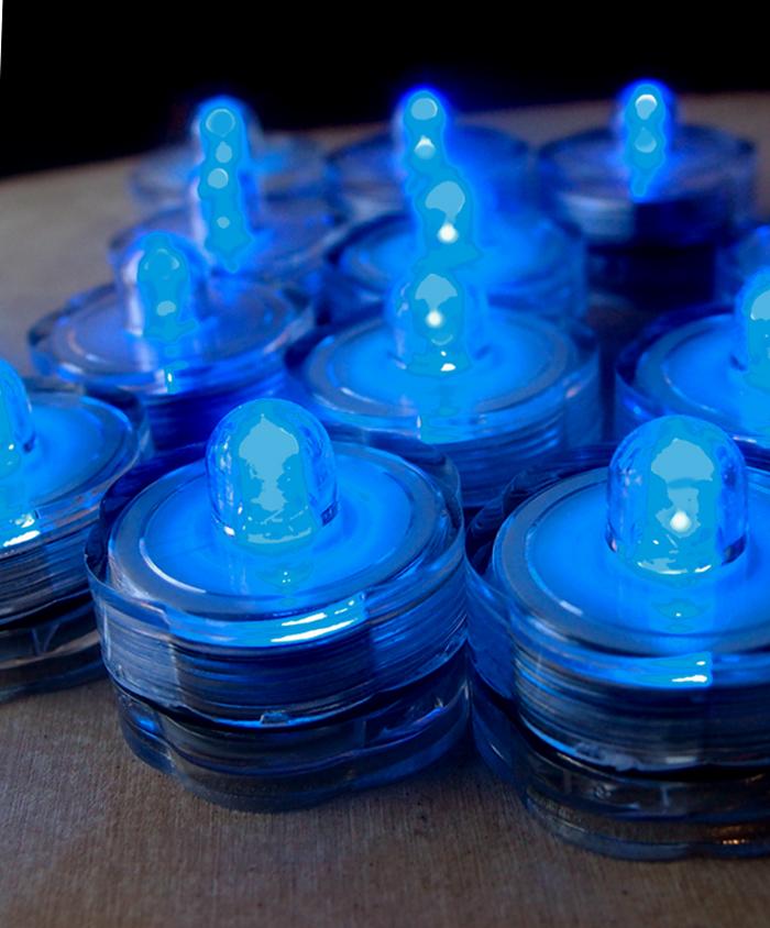 CLOSEOUT Blue LED Submersible Waterproof Flower Floral Tea Lights (Twist On/Off) (12 Pack) - Luna Bazaar | Boho &amp; Vintage Style Decor