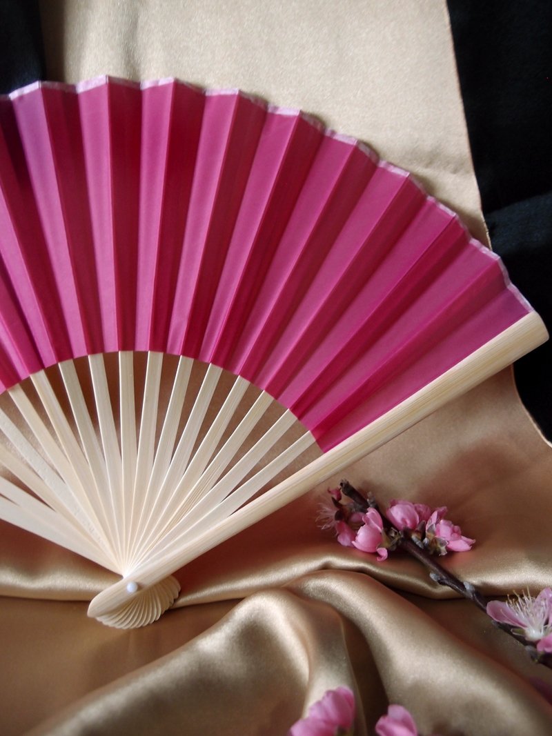 9&quot; Fuchsia / Hot Pink Silk Hand Fans for Weddings (10 Pack) - Luna Bazaar | Boho &amp; Vintage Style Decor