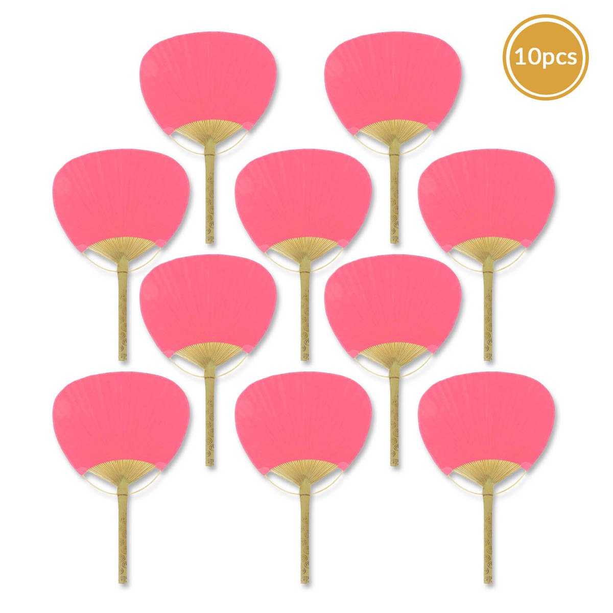 9&quot; Fuchsia / Hot Pink Paddle Paper Hand Fans for Weddings (10 Pack) - Luna Bazaar | Boho &amp; Vintage Style Decor
