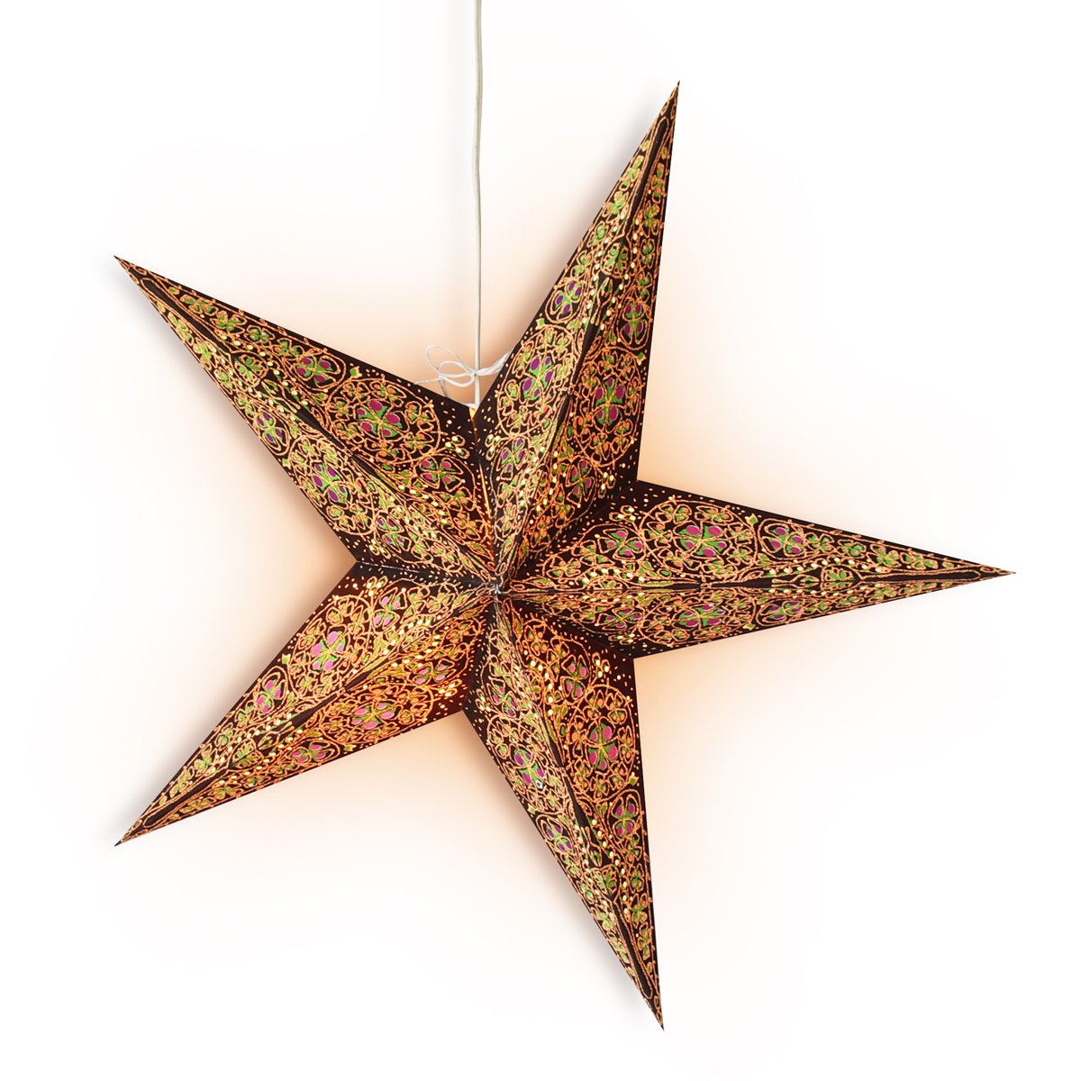 24&quot; Brown / Gold Garden Paper Star Lantern, Hanging Wedding &amp; Party Decoration - Luna Bazaar | Boho &amp; Vintage Style Decor