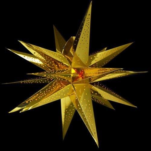 3-PACK + Cord | Gold Moravian Multi-Point 24 Inch Illuminated Paper Star Lanterns and Lamp Cord Hanging Decorations - LunaBazaar.com - Discover. Decorate. Celebrate.