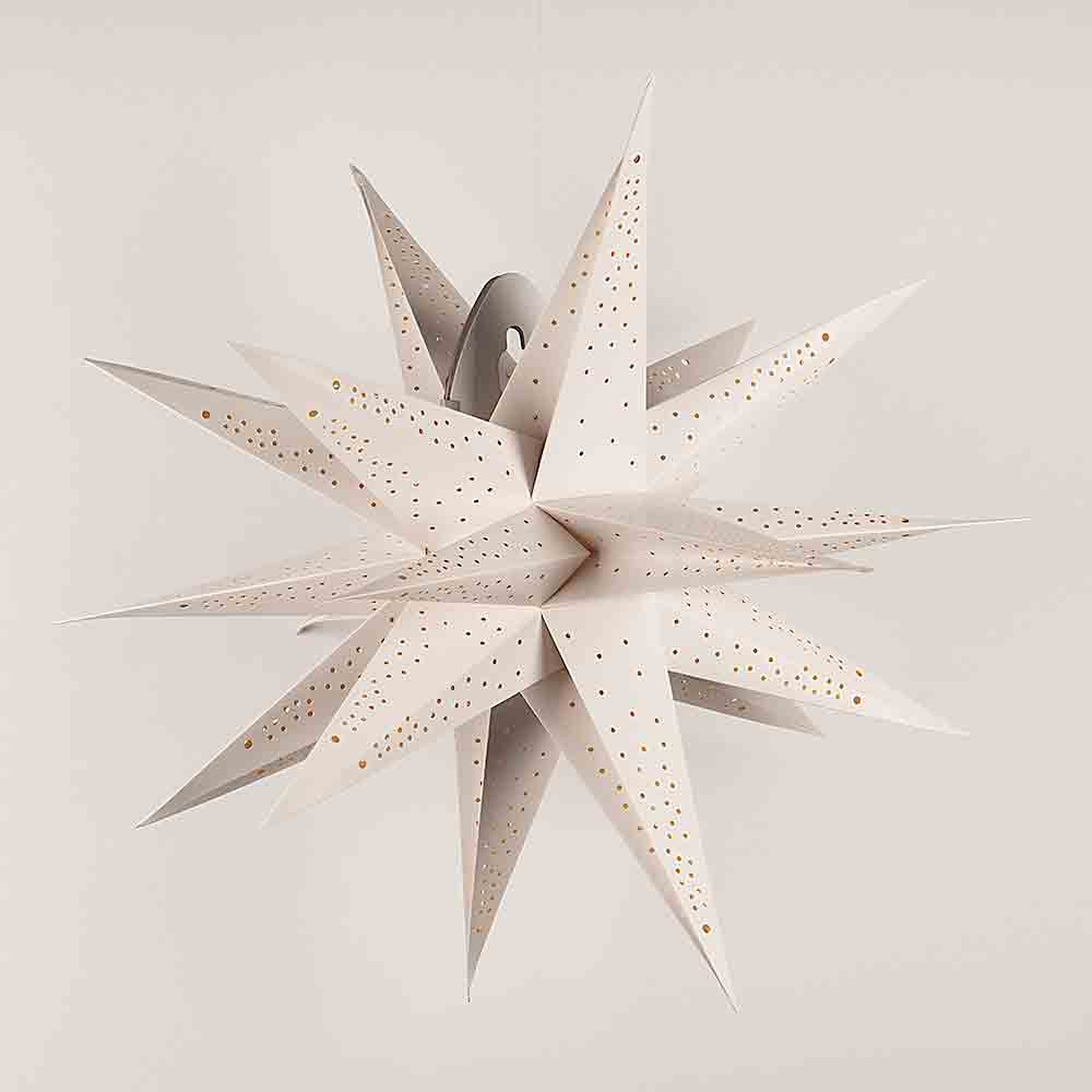 24&quot; White Moravian Cut-Out Multi-Point Paper Star Lantern Lamp, Chinese Hanging Wedding &amp; Party Decoration - Luna Bazaar | Boho &amp; Vintage Style Decor