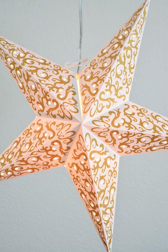 24&quot; Gold Bramble Glitter Paper Star Lantern, Hanging - Luna Bazaar | Boho &amp; Vintage Style Decor