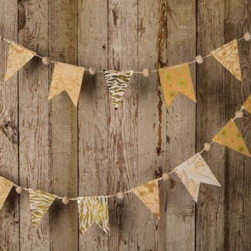 CLOSEOUT Gold Paper Small Pennant and Flag Banner (9.5 Feet Long) - Luna Bazaar | Boho &amp; Vintage Style Decor