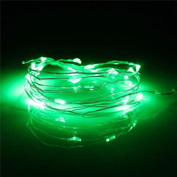 7.5 FT 20 LED Battery Operated Green Fairy String Lights With Silver Wire - Luna Bazaar | Boho &amp; Vintage Style Decor