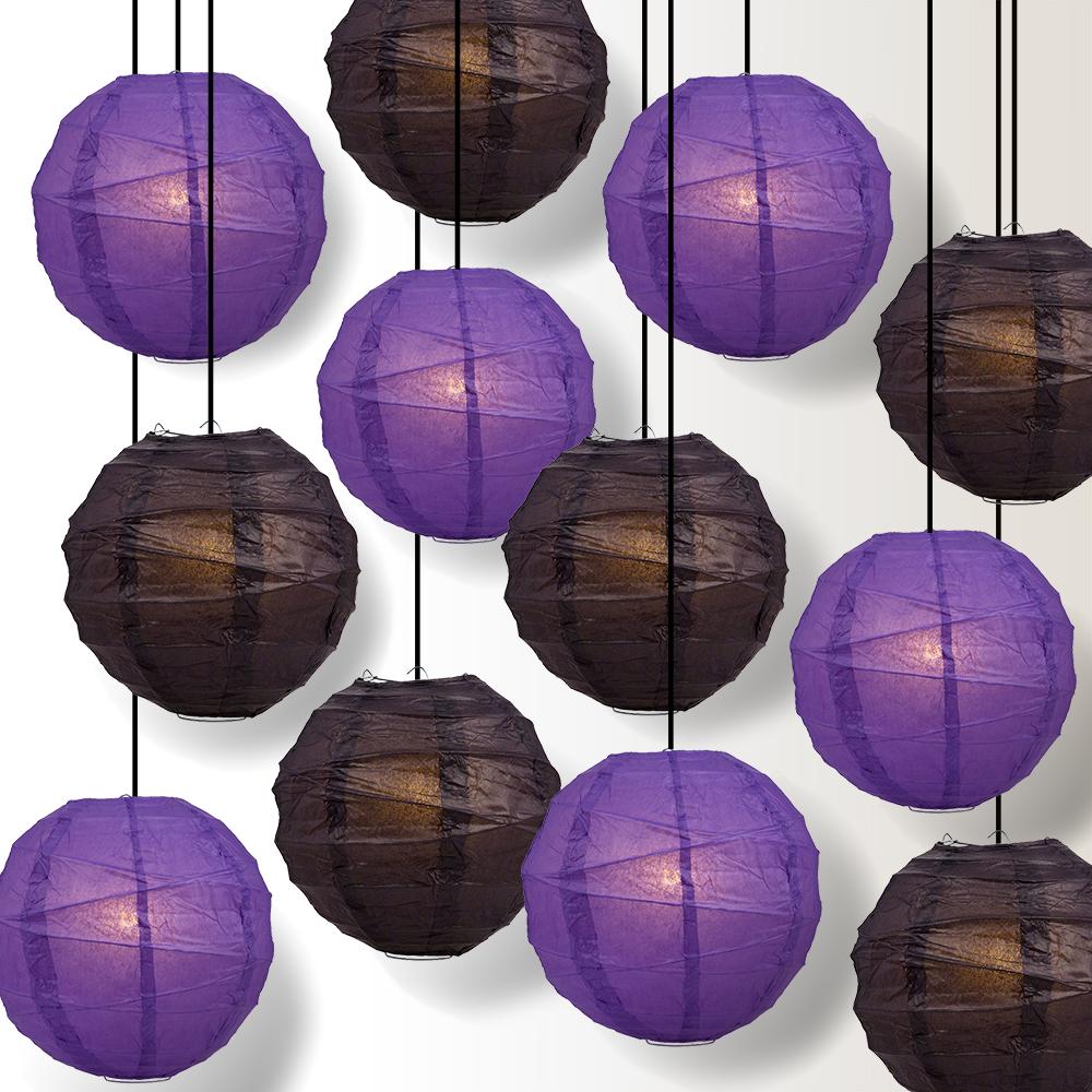 Halloween 12-Piece Black / Purple Pumpkin Paper Lantern Party Pack Set, Assorted Hanging Decoration - Luna Bazaar | Boho &amp; Vintage Style Decor