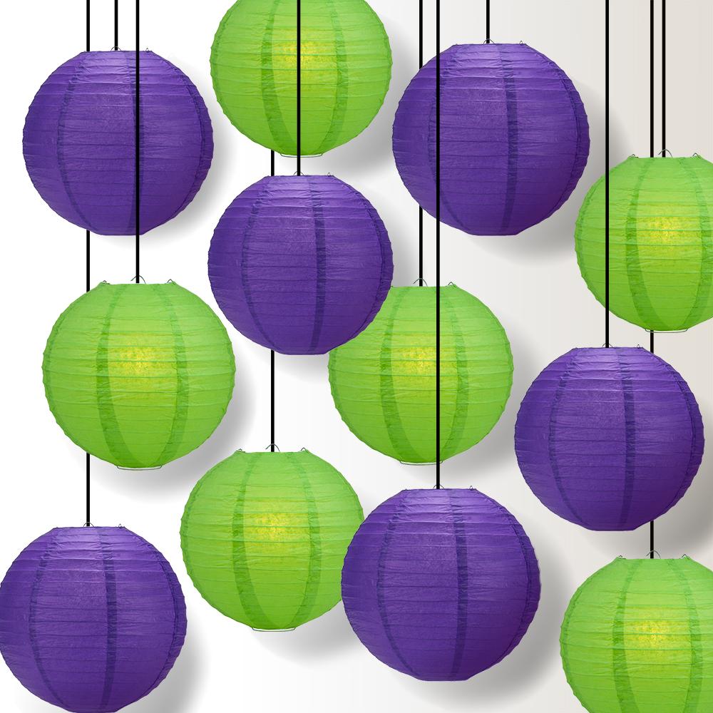 Halloween 12-Piece Purple / Green Paper Lantern Party Pack Set, Assorted Hanging Decoration - Luna Bazaar | Boho &amp; Vintage Style Decor