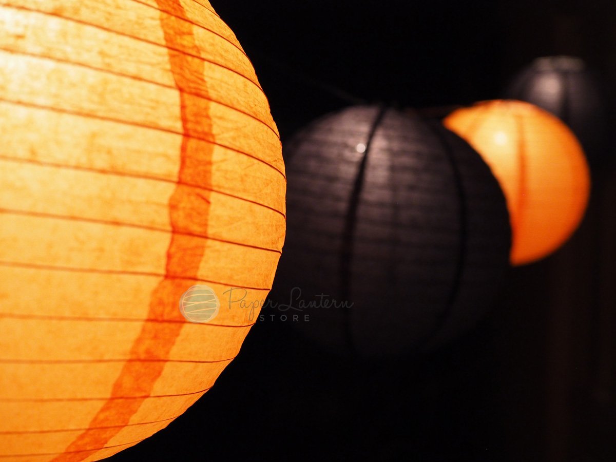 16&quot; Halloween Black and Orange Paper Lantern String Light Party Decoration COMBO Kit (31 FT, EXPANDABLE, Black Cord) - LunaBazaar.com - Discover. Decorate. Celebrate.