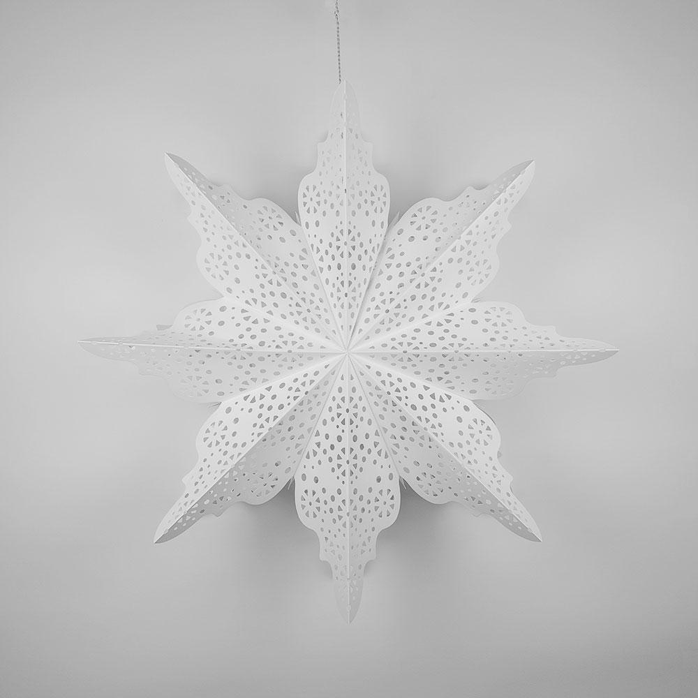 Pizzelle Paper Star Lantern (29-Inch, Bright White, Holiday Moroccan Snowflake Design) - Great With or Without Lights - Holiday and Snowflake Decorations - Luna Bazaar | Boho &amp; Vintage Style Decor