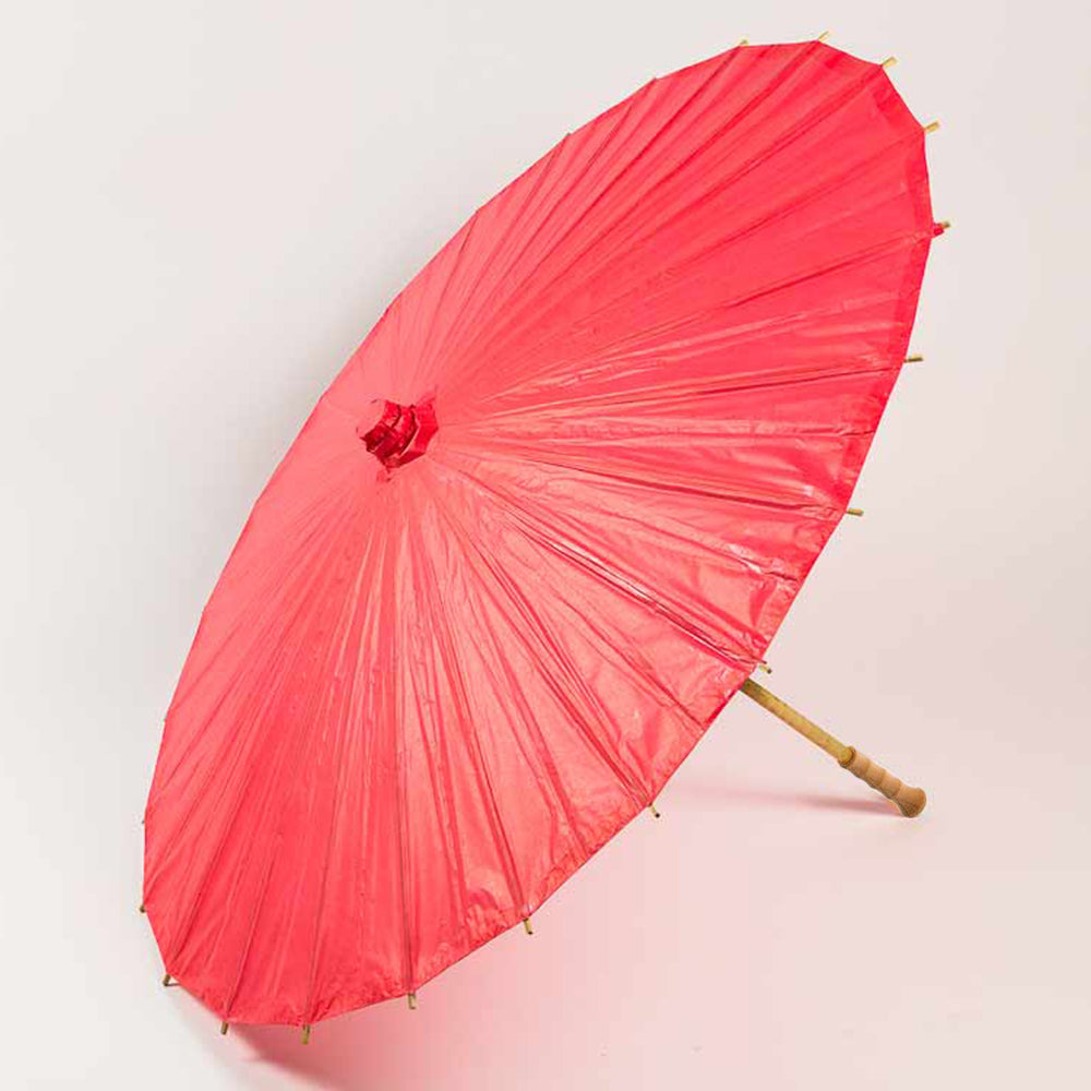 32 Inch Red Paper Parasol Umbrella with Elegant Handle - Luna Bazaar | Boho &amp; Vintage Style Decor