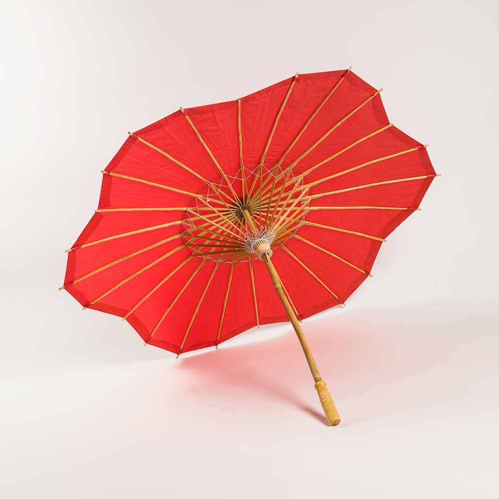 32 Inch Red Paper Parasol Umbrella, Scallop Blossom Shaped - LunaBazaar.com - Discover.Decorate. Celebrate.