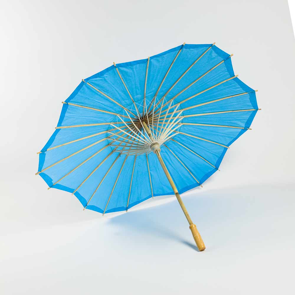 32&quot; Turquoise Paper Parasol Umbrella, Scallop Blossom Shaped - Luna Bazaar | Boho &amp; Vintage Style Decor