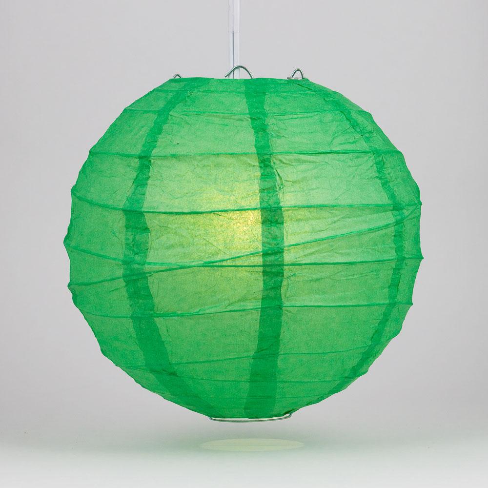 20 Inch Emerald Green Free-Style Ribbing Round Paper Lantern - Luna Bazaar | Boho &amp; Vintage Style Decor
