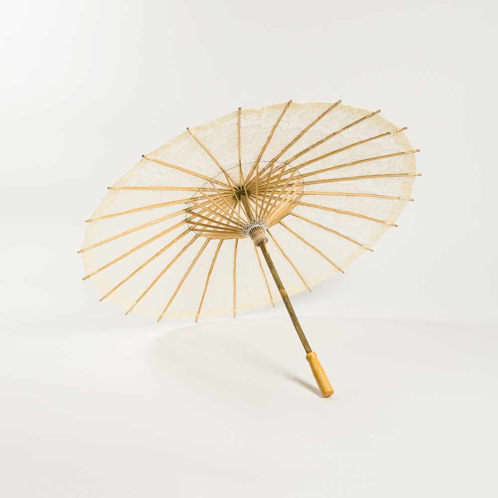28 Inch Beige / Ivory Lace Cotton Fabric Bamboo Parasol Umbrella - LunaBazaar.com - Discover.Decorate. Celebrate.