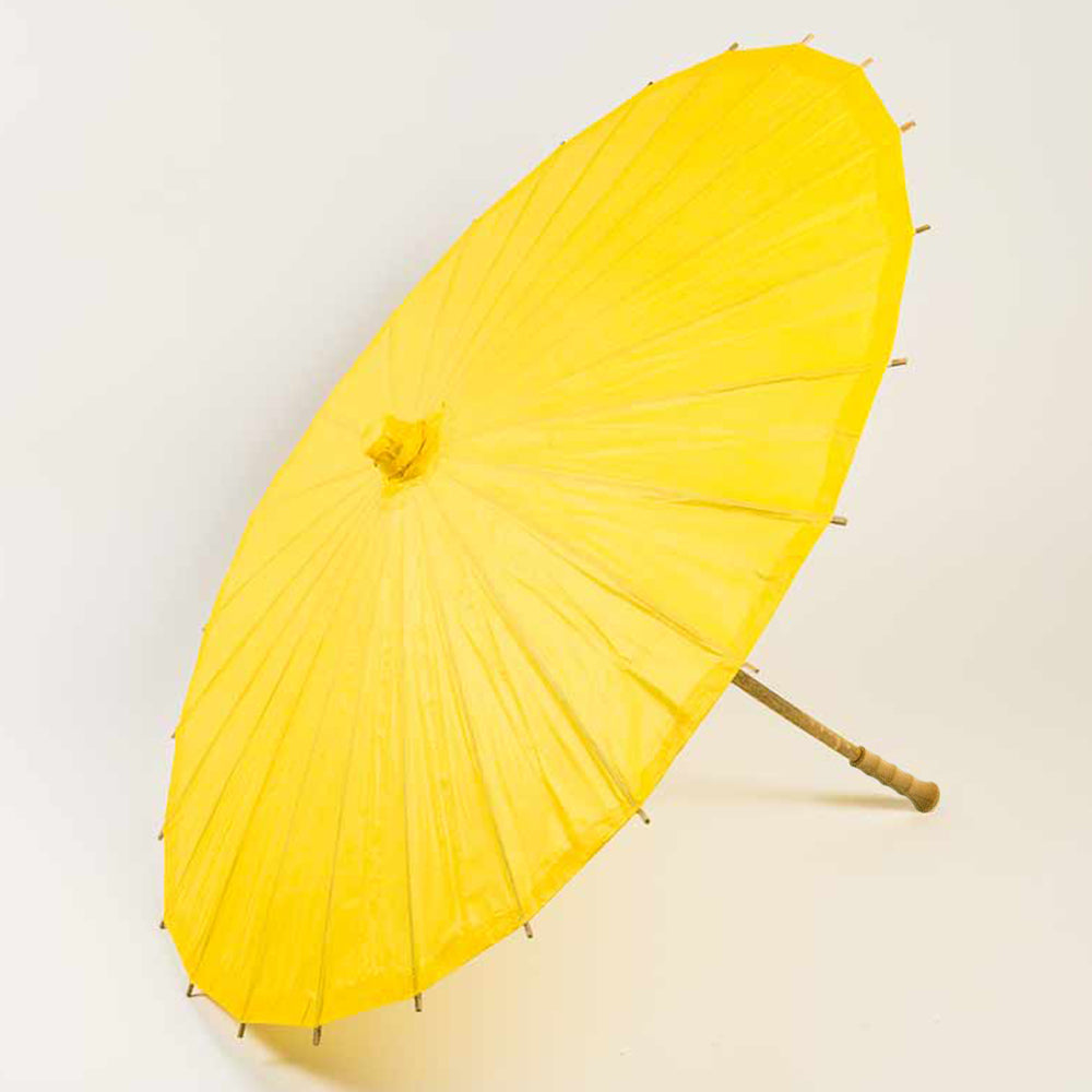 32 Inch Yellow Paper Parasol Umbrella with Elegant Handle - Luna Bazaar | Boho &amp; Vintage Style Decor