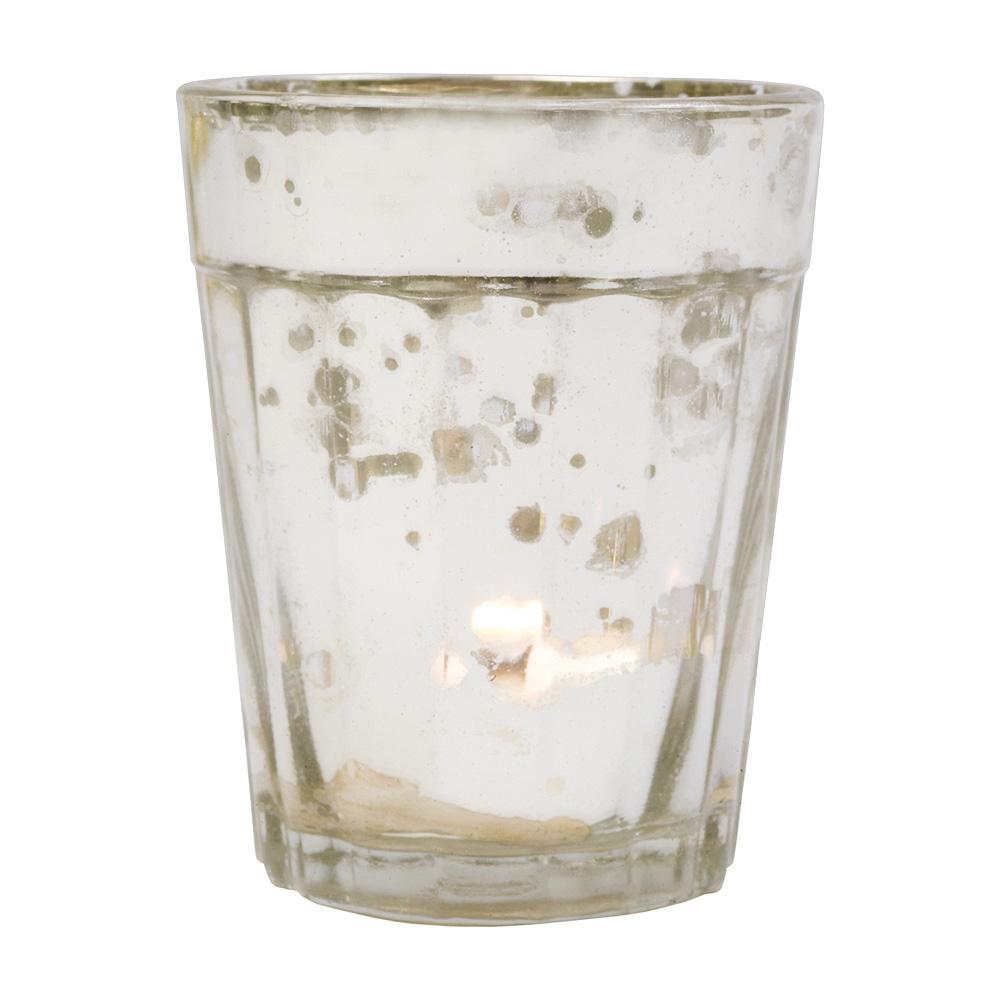 24-Pack Vintage Mercury Glass Candle Holder (3.25-Inch, Katelyn Design, Column Motif, Silver) - For use with Tea Lights - For Home Decors, Parties and Wedding Decorations - Luna Bazaar | Boho &amp; Vintage Style Decor