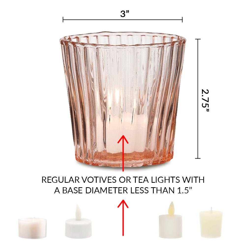 24-Pack Vintage Mercury Glass Candle Holders (3-Inch, Caroline Design, Vertical Motif, Rustic Red Copper) - For use with Tea Lights - For Home Decor, Parties and Wedding Decorations - Luna Bazaar | Boho &amp; Vintage Style Decor
