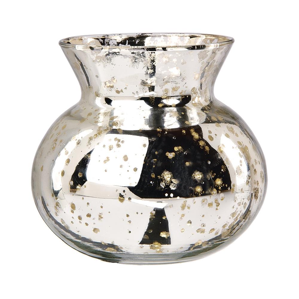 Vintage Mercury Glass Vase (4-Inch, Clara Pot Belly Design, Silver) - Decorative Flower Vase - For Home Decor, Party Decorations, and Wedding Centerpieces - Luna Bazaar | Boho &amp; Vintage Style Decor