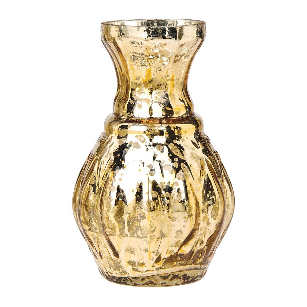 4-Pack Vintage Mercury Glass Vase (4-Inch, Bernadette Mini Ribbed Design, Gold) - Decorative Flower Vase - For Home Decor and Wedding Centerpieces - Luna Bazaar | Boho &amp; Vintage Style Decor