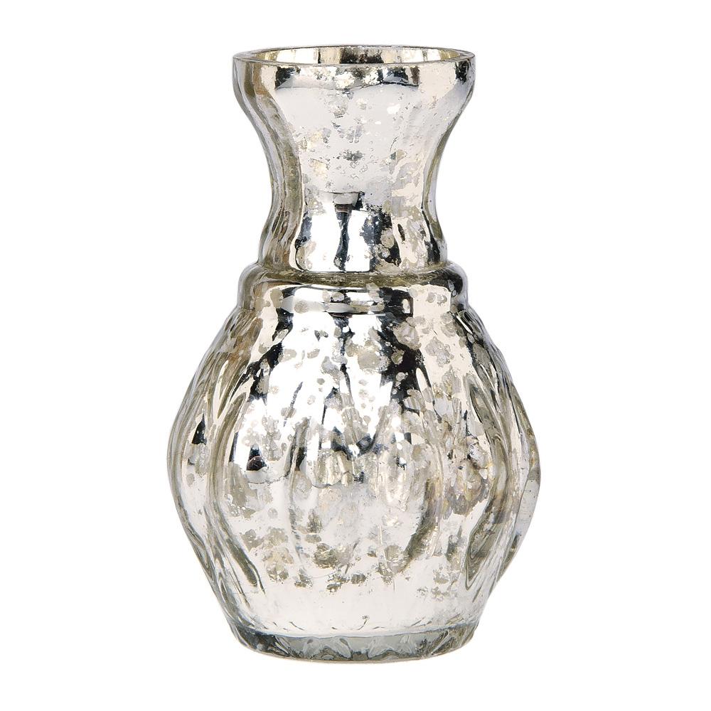 2-Pack Vintage Mercury Glass Vase (4-Inch, Bernadette Mini Ribbed Design, Silver) - Decorative Flower Vase - Luna Bazaar | Boho &amp; Vintage Style Decor
